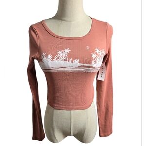 Billabong Terracotta Long Sleeve Stay Golden Crop Top NWT